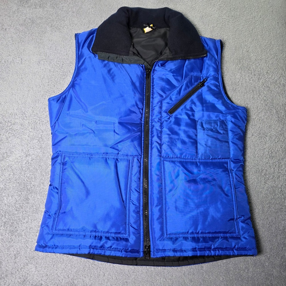 Military Issued Mens Large Utility Puffer Vest Royal Blue Full Zip USA Made VTG